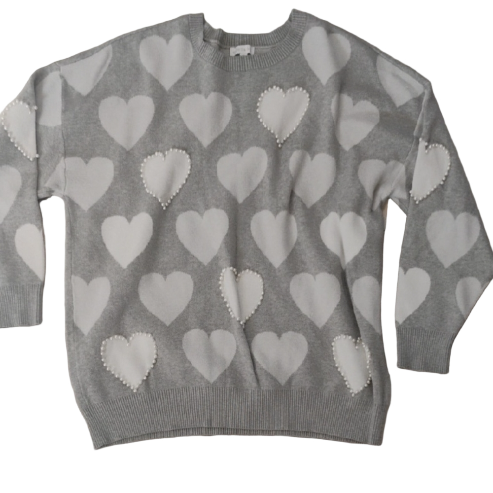 Crown & Ivy Gray Sweater with White Heart Pattern
